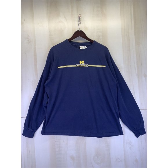 MJ Soffe Vintage 90s University of Michigan Blue Long Sleeve Mens Shirt XL USA - Picture 1 of 10